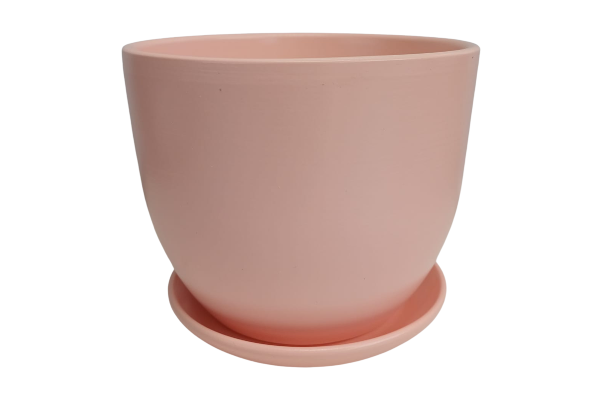 Doniczka ceramiczna z podstawką – DONICZKA BARYŁKA pudrowy róż Zielona Flora_1